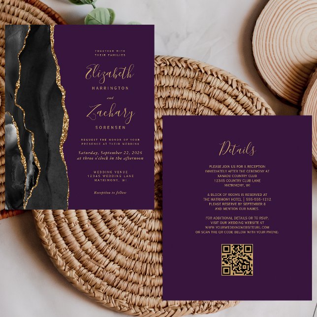 Mariage Code QR Violet Agate Or Noir Budget (Créateur téléchargé)