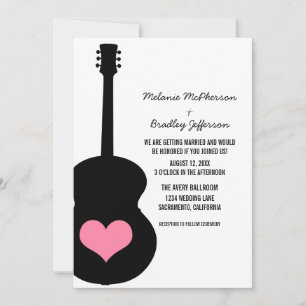 Mariage Coeur de guitare rose/noir Invitation