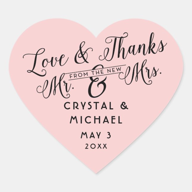 Mariage Coeur rose Favoriser les autocollants Merc (Devant)