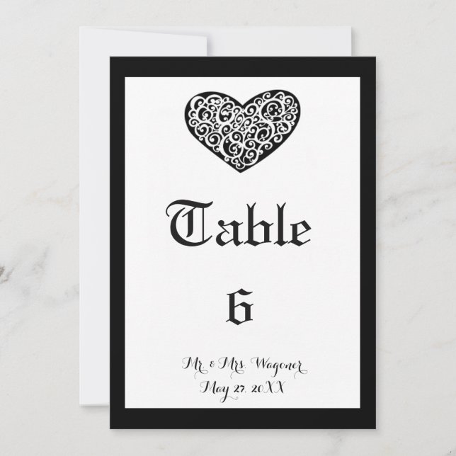 Mariage Cœur Tourbillonnant - Numéro de Table (Devant)