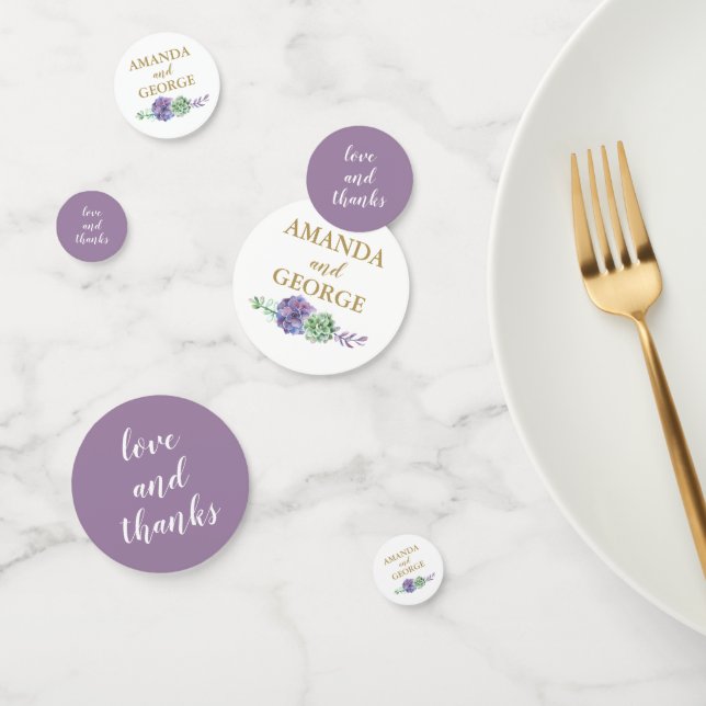 mariage confetti personnalisé or et violet (Groupe)