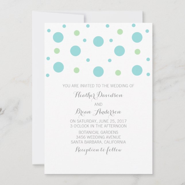 Mariage Confetti Vert Turquoise Invitation (Devant)