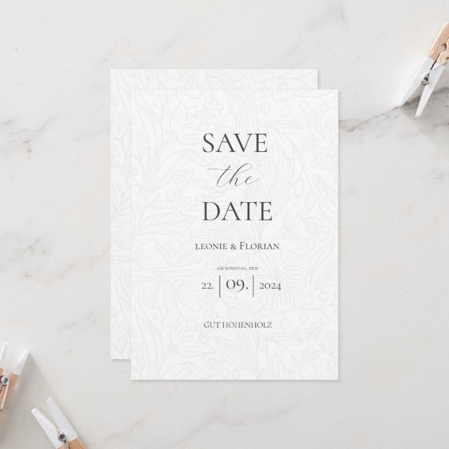 Mariage Conte de Fées Carte Fleurie Save the Date (Devant/Arrière en situation)