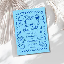 Mariage côtier bleu festif - Épargnez la date
