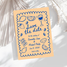 Mariage côtier bleu festif, Épargnez la date
