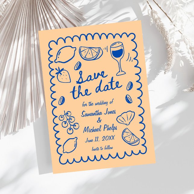 Mariage côtier bleu festif, Épargnez la date (Festive Blue Coastal Wedding Save the Date)