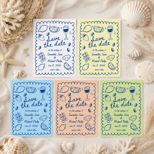 Mariage côtier bleu festif, Épargnez la date (Coastal Wedding Save the Date)