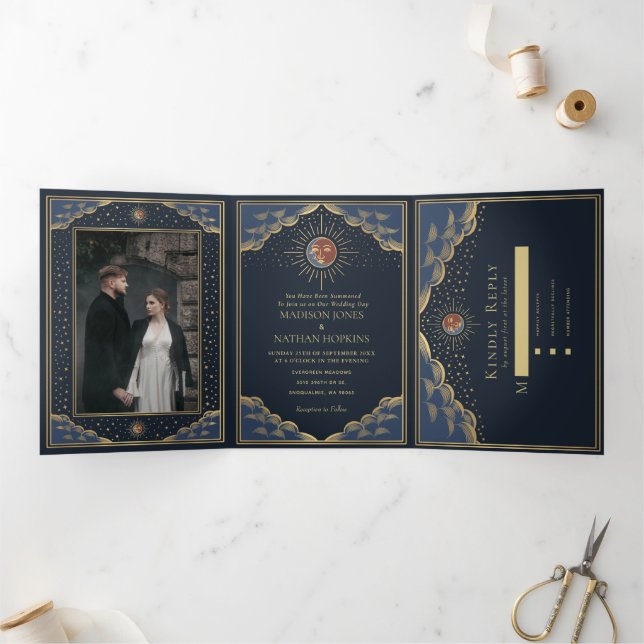 Mariage couleur or soleil et lune carte Tarot (Intérieur)