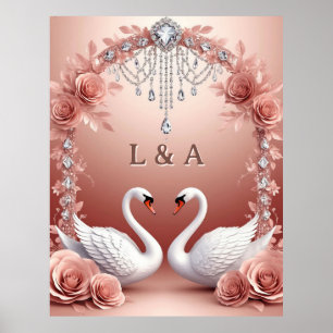 Mariage Couple de Cygnes Rose Rose Romantique Déco