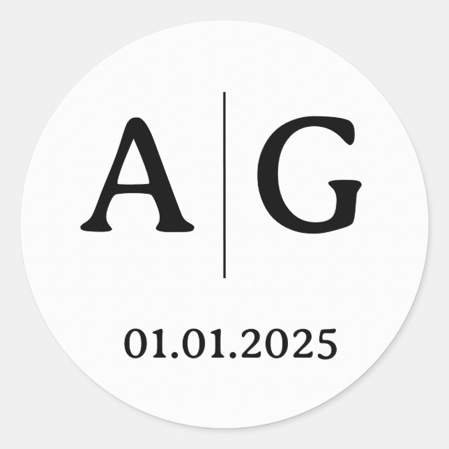 Mariage Couple initial Étiquettes | Blanc arrondi (Devant)