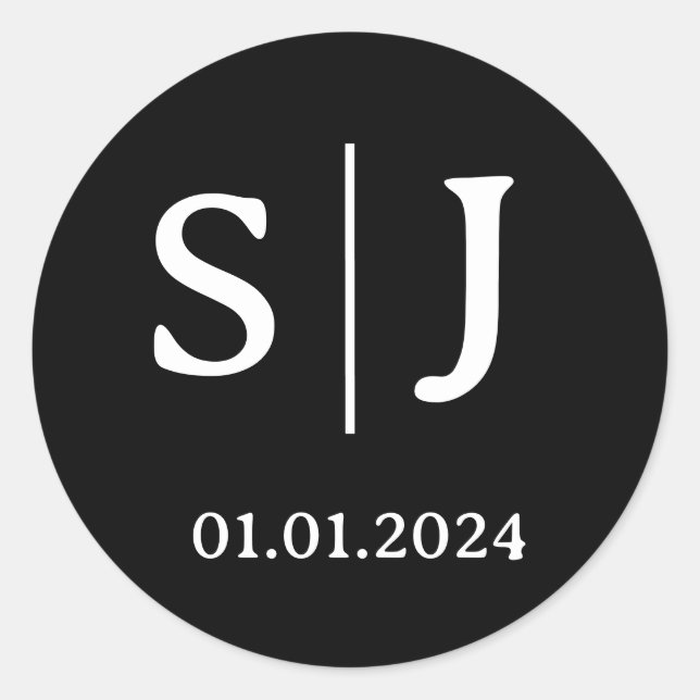 Mariage Couple initial Étiquettes | Événement noir (Devant)