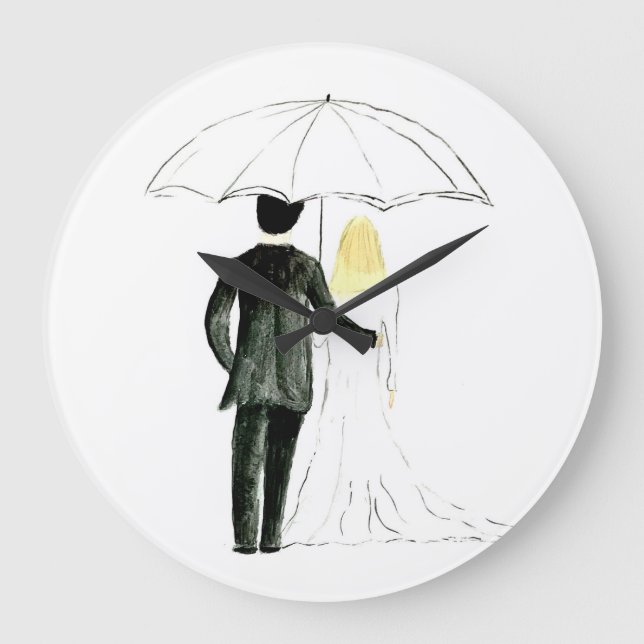 Mariage couple Juste marié chic aquarelle horloge (Recto)