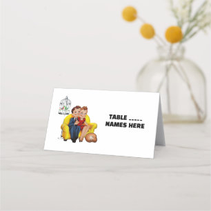 MARIAGE couple rétro avec chat Plaqué Cartes de Pl