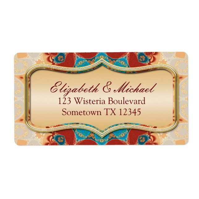 Mariage d'adresse moderne Batik Gold Stickers Étiq (Devant)
