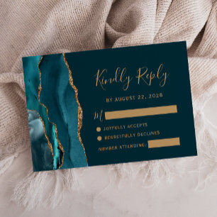 Mariage d'âge d'or Turquoise foncé moderne RSVP