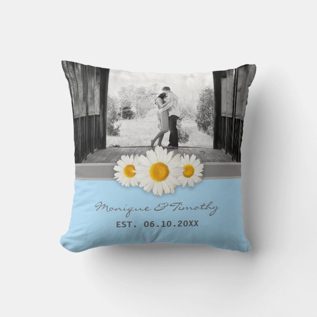 Mariage Daisy Ruban Bleu Anniversaire Jeu Oreiller (Recto)