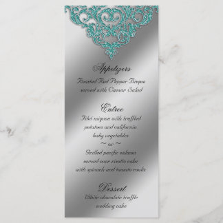 Mariage damassé Cartes de menu Étincelle Turquoise