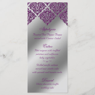 Mariage damassé Cartes de menu Purple Sparkle Silv