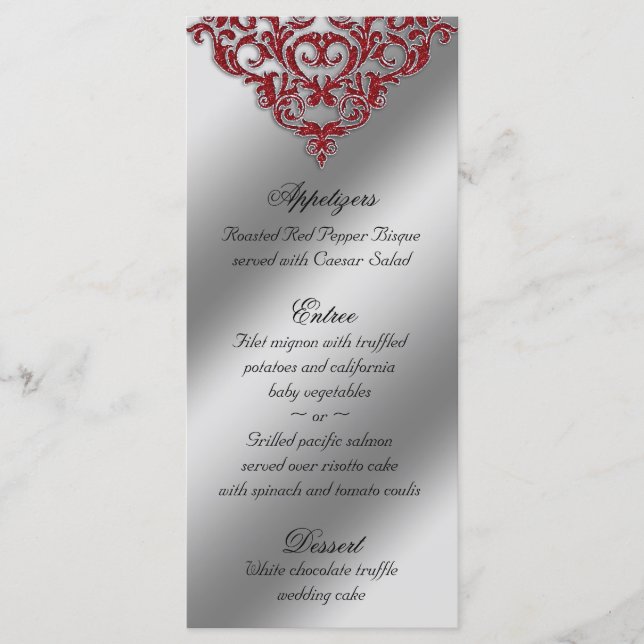 Mariage damassé Cartes de menu Red Sparkel Xmas (Devant)