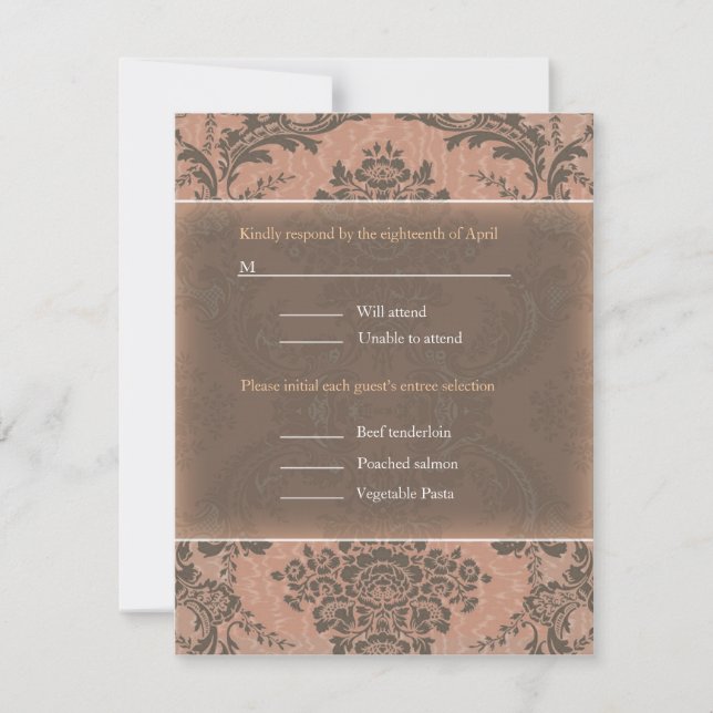 Mariage damassé élégant rose RSVP (Devant)