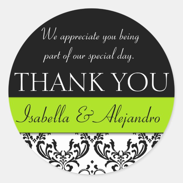 Mariage damassé Favoriser Merci Étiquette Lime Gre (Devant)