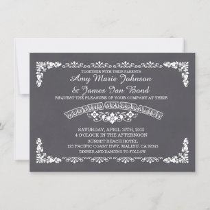 Mariage damassé fleurie Chalkboard invitations déc