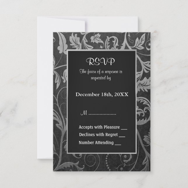 Mariage damassé gris noir et argent - RSVP (Devant)