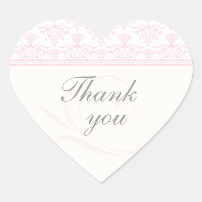 Mariage damassé gris rose chic merci stickers (Devant)