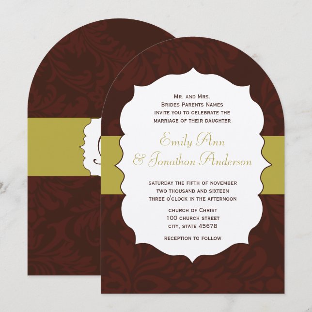 Mariage damassé Invitation de la Bourgogne moderne (Devant / Derrière)