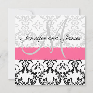 mariage damassé Invitation Monogramme rose