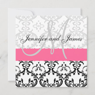 mariage damassé Invitation Monogramme rose