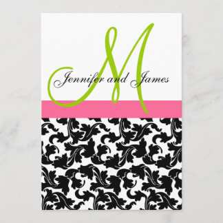 Mariage damassé Invitation Monogramme Rose vert