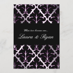 mariage damassé Invitation Purple Sparkle Silver