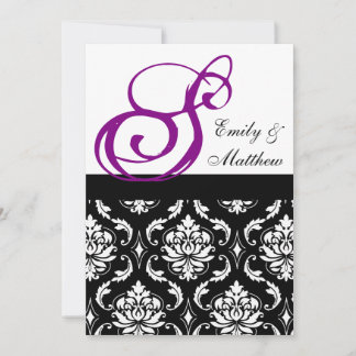 mariage damassé Invitations Purple Monogrammes