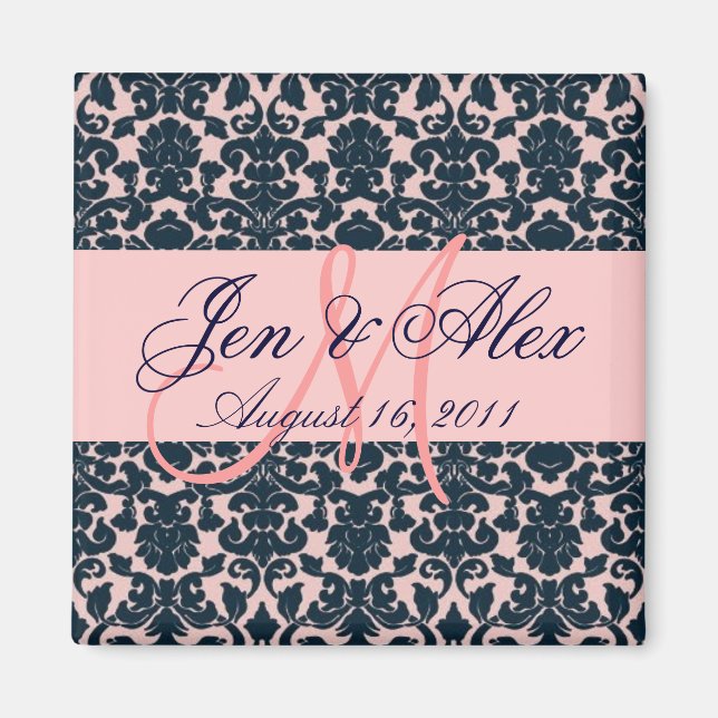 Mariage damassé Monogram Rose Navy Magnet (Devant)