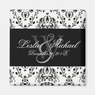 Mariage damassé Monogramme noir + blanc, Magnets