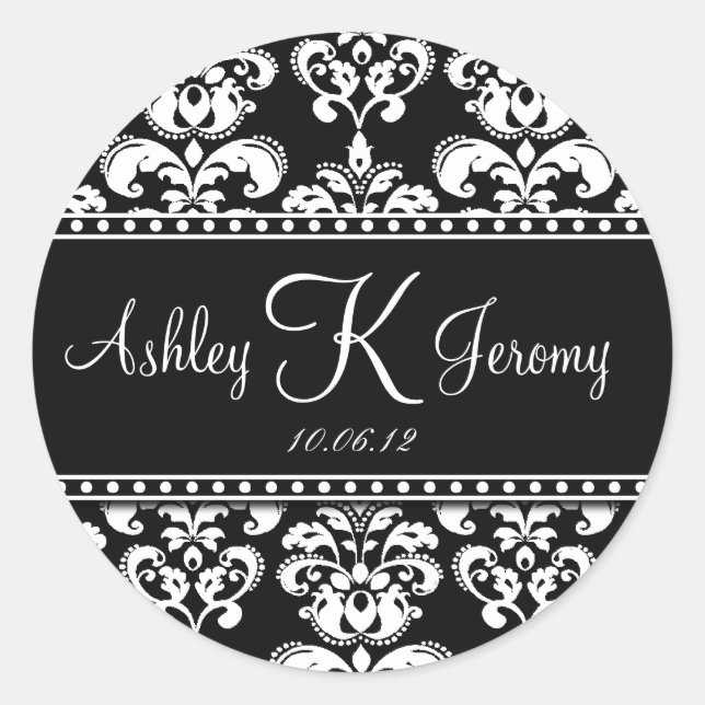 Mariage damassé noir blanc Favoriser les Étiquette (Devant)