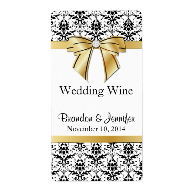 Mariage damassé noir et blanc Mini Étiquettes de v (Devant)