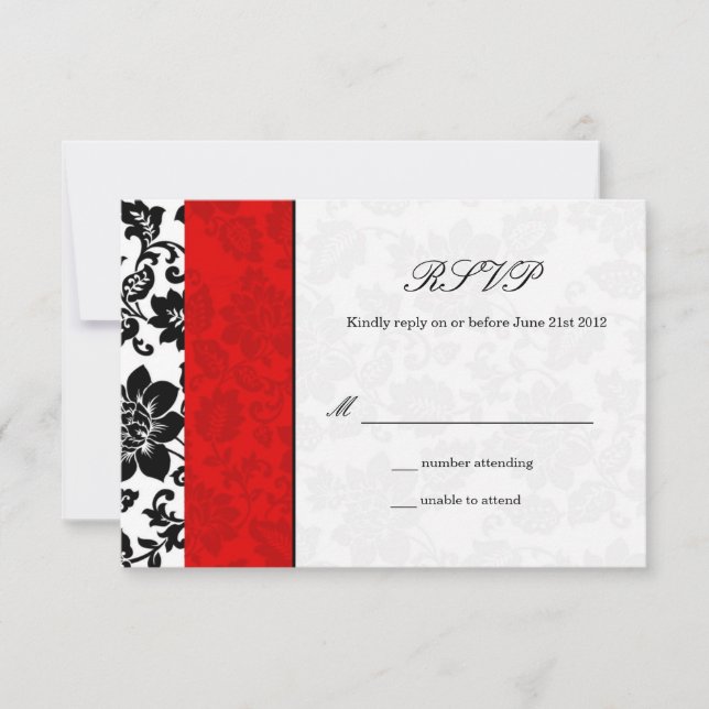 Mariage damassé noir et rouge RSVP (Devant)