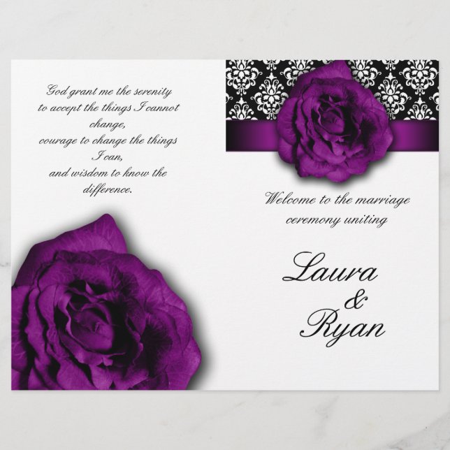 Mariage damassé Programme Flyer Purple Rose 2 (Devant)