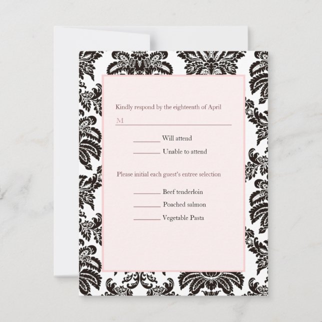 Mariage damassé rose moderne RSVP (Devant)