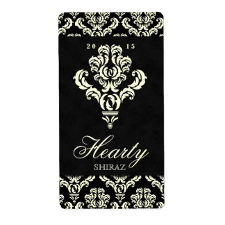 Mariage damassé Vin Étiquette Lustre crème Noir