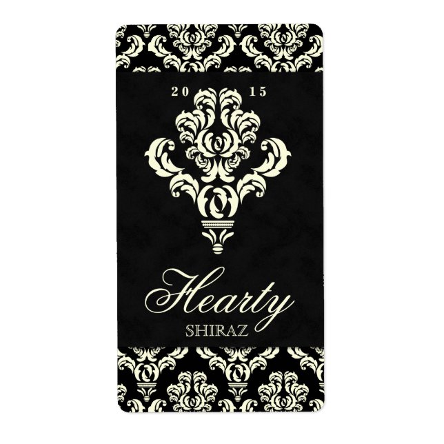Mariage damassé Vin Étiquette Lustre crème Noir (Devant)