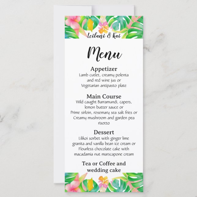 Mariage dans la carte de menu Paradise (Devant)