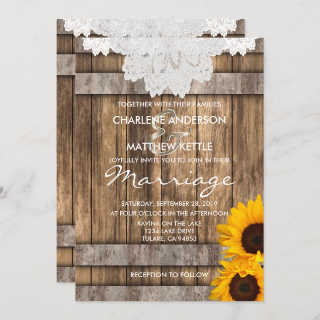 Mariage dans une invitation en bois rustique et de (Devant / Derrière)