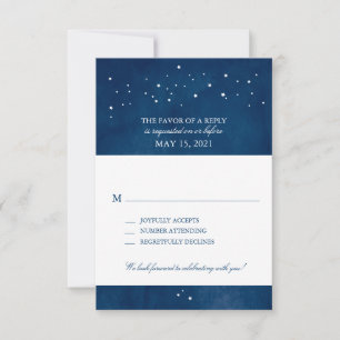Mariage d'aquarelle bleu de la marine RSVP