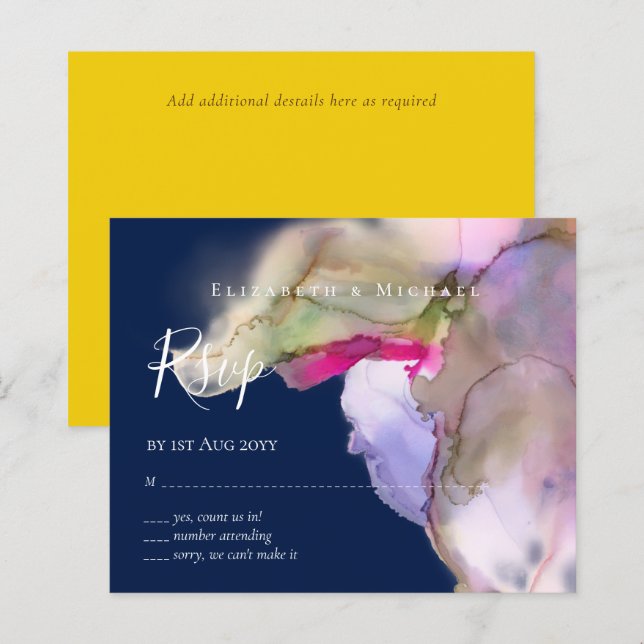 MARIAGE d'aquarelle BUDGET Abstrait pourpre rsvp (Devant / Derrière)