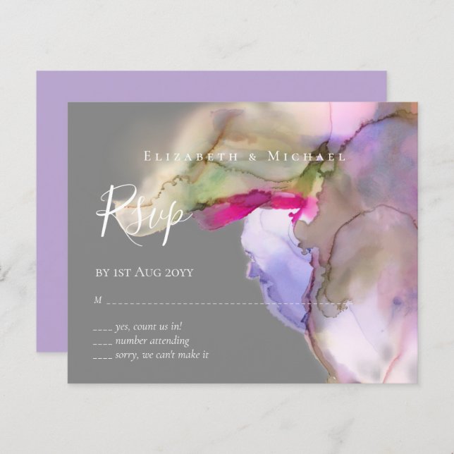MARIAGE d'aquarelle BUDGET Abstrait pourpre rsvp (Devant / Derrière)