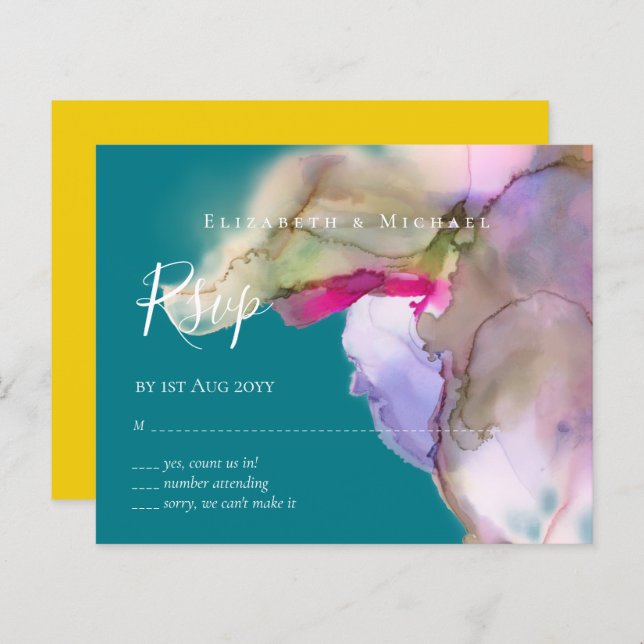 MARIAGE d'aquarelle BUDGET Abstrait pourpre rsvp (Devant / Derrière)