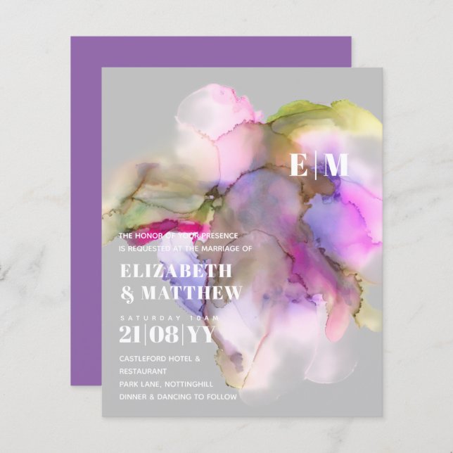 MARIAGE d'aquarelle BUDGET Abstrait violet gris (Devant / Derrière)